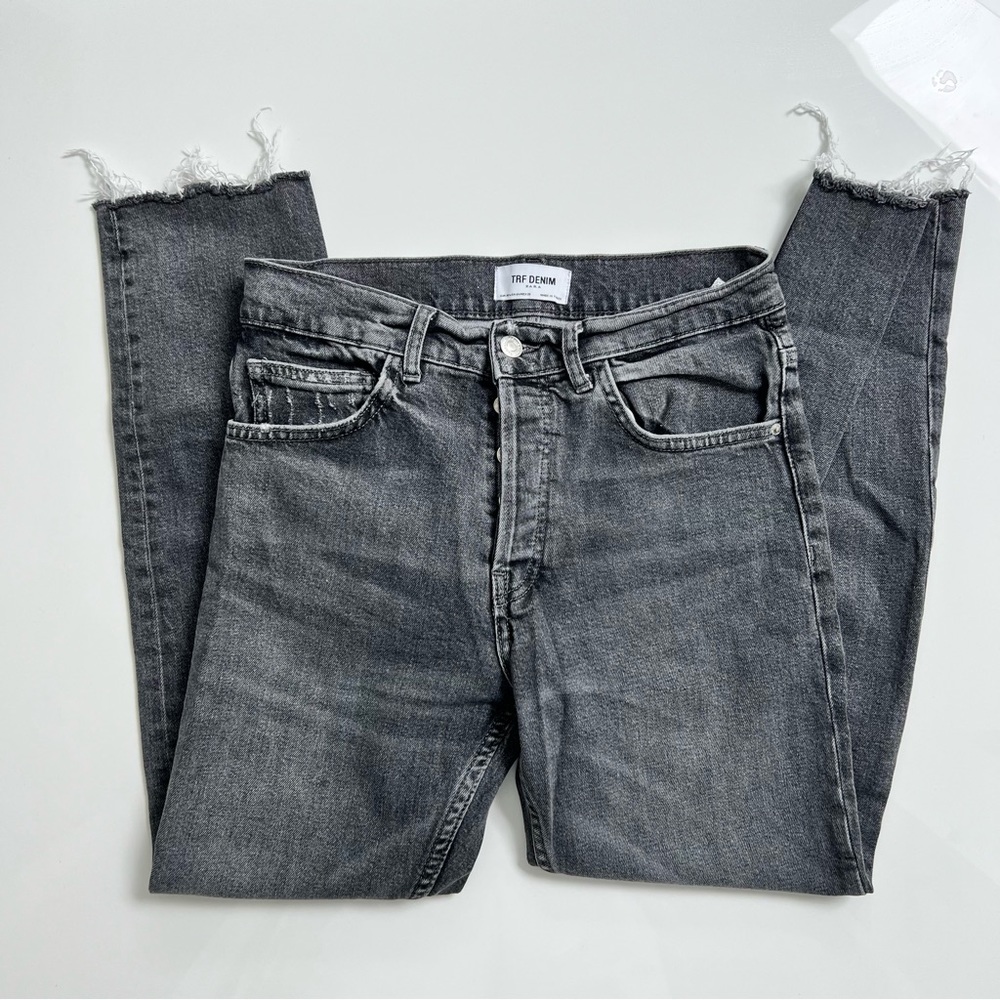 TRF Denim Zara dark grey raw hem straight leg jeans